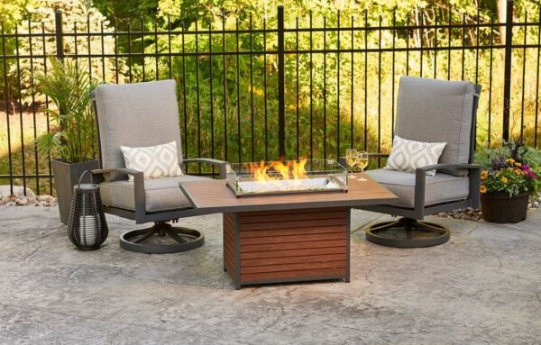 Stock Image - The Outdoor GreatRoom - Kenwood Rectangular Chat Height Gas Fire Pit Table The Outdoor Greatroom Company Gas Fire Table - Chimney Doctors of Colorado