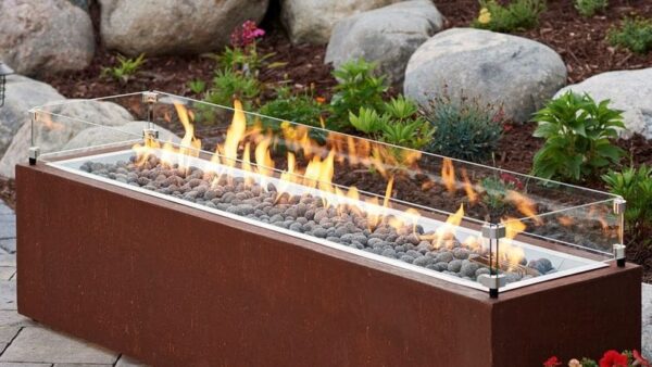 Stock Image - The Outdoor GreatRoom -  12" x 64" Linear Glass Wind Guard The Outdoor Greatroom Company Fire Pit Accessory - Chimney Doctors of Colorado