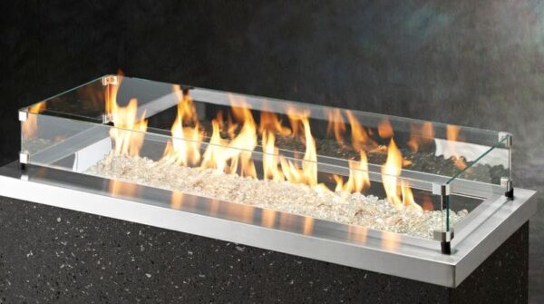 Stock Image - The Outdoor GreatRoom -  12" x 42" Linear Glass Wind Guard The Outdoor Greatroom Company Fire Pit Accessory - Chimney Doctors of Colorado