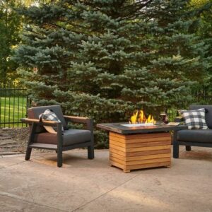 Stock Image - The Outdoor GreatRoom - Darien Rectangular Gas Fire Pit Table with Everblend Top The Outdoor Greatroom Company Gas Fire Table - Chimney Doctors of Colorado