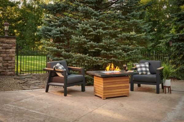 Stock Image - The Outdoor GreatRoom - Darien Rectangular Gas Fire Pit Table with Everblend Top The Outdoor Greatroom Company Gas Fire Table - Chimney Doctors of Colorado