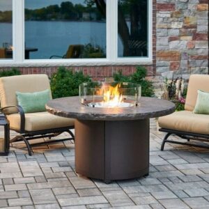 Stock Image - The Outdoor GreatRoom - Marbleized Noche Beacon Round Gas Fire Pit Table The Outdoor Greatroom Company Gas Fire Table - Chimney Doctors of Colorado