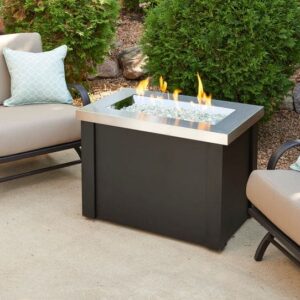 Stock Image - The Outdoor GreatRoom - Stainless Steel Providence Rectangular Gas Fire Pit Table The Outdoor Greatroom Company Gas Fire Table - Chimney Doctors of Colorado