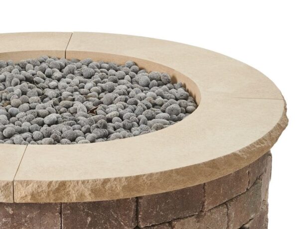 Stock Image - The Outdoor GreatRoom - Limestone Tan Concrete Top for Bronson Block Round Gas Fire Pit Kit (4 Pieces Total) The Outdoor Greatroom Company Fire Pit Accessory - Chimney Doctors of Colorado