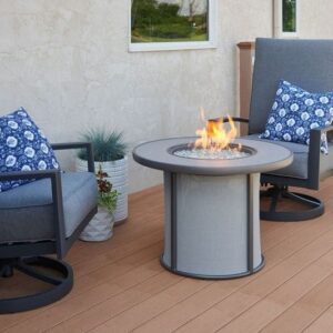 Stock Image - The Outdoor GreatRoom - Grey Stonefire Round Gas Fire Pit Table The Outdoor Greatroom Company Gas Fire Table - Chimney Doctors of Colorado